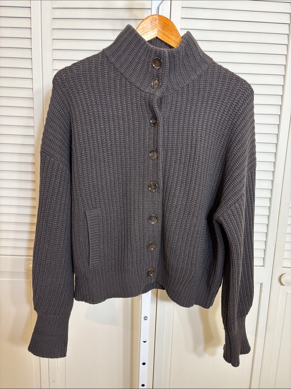 ALLUDE Wool & Cashmere Mock Neck Ribbed Brown Sweater Medium